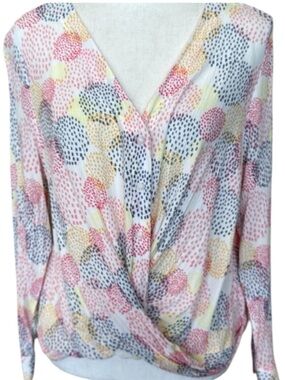3/$20 a.n.a A New Approach Pink Blue Yellow Pastel Dots Wrap Top Fireworks